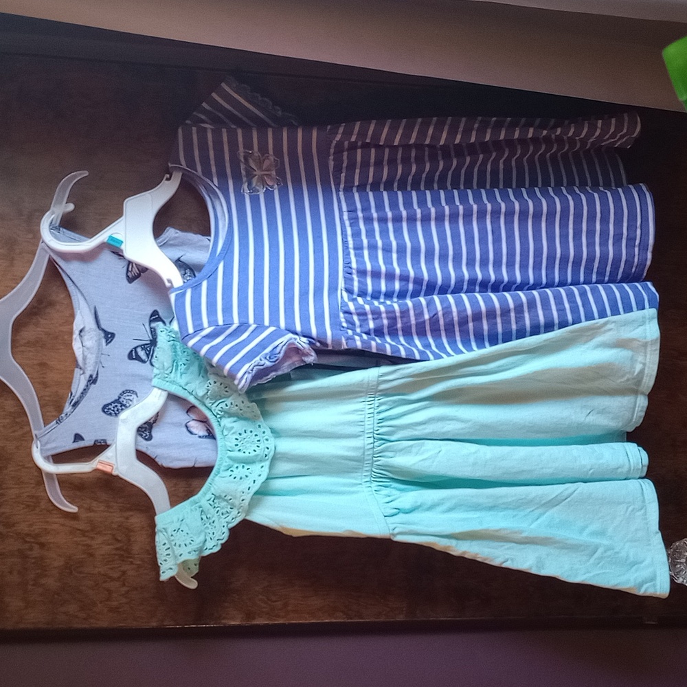EUC 3 Dresses Girls Summer Cotton Butterfly Dress Lot Size 5T